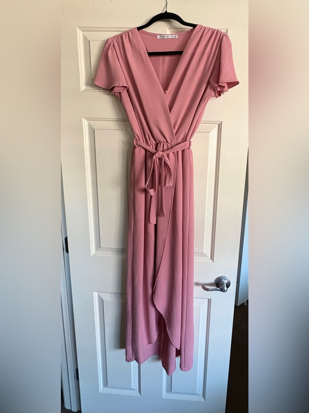 Rose color V-Neck Faux Wrap Dress by Fraiche by J from Nordstrom.